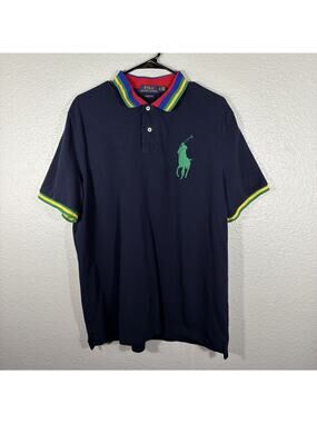 Polo Ralph Lauren Classic Fit Big Pony Navy Multicolor Polo Shirt XL 2019 EUC